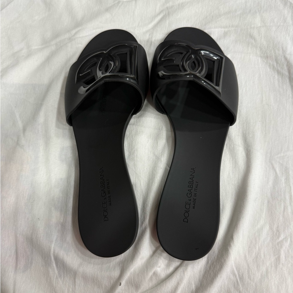Dolce & Gabbana Black Logo Slide Sandals